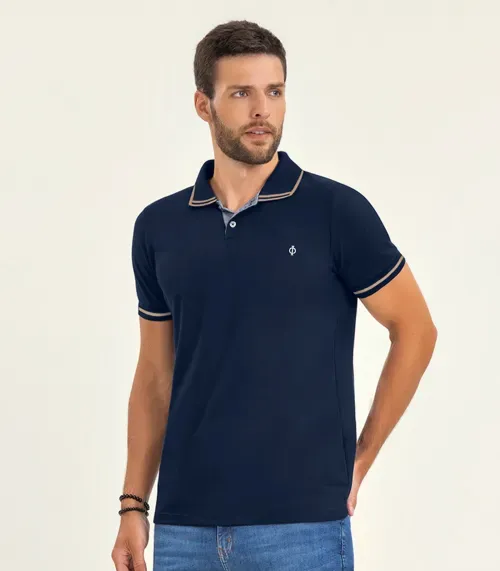 Polo Masculina Manga Curta em Piquet Diametro Azul