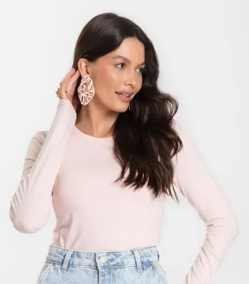 Blusa Manga Longa Básica Select Bege