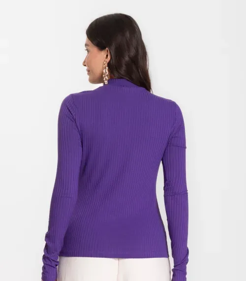 Blusa Manga Longa Feminina Canelada Select Roxo