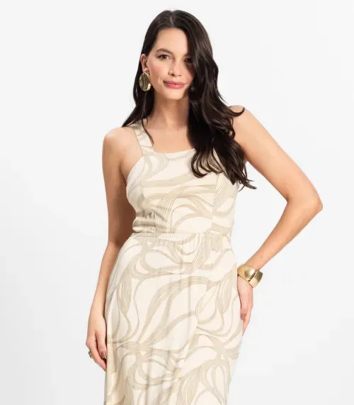 Vestido Midi em Viscotorcion Rovitex Bege