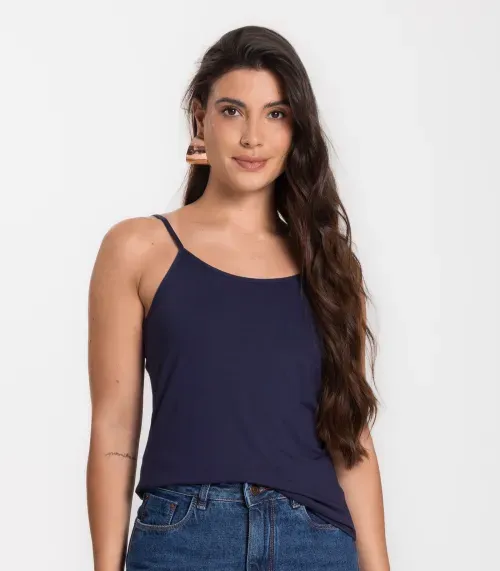 Blusa Feminina de Alças Básica Rovitex Azul