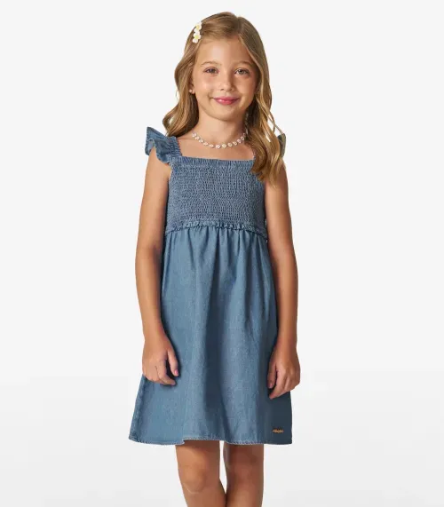 Vestido Infantil em Light Denim Trick Nick Azul