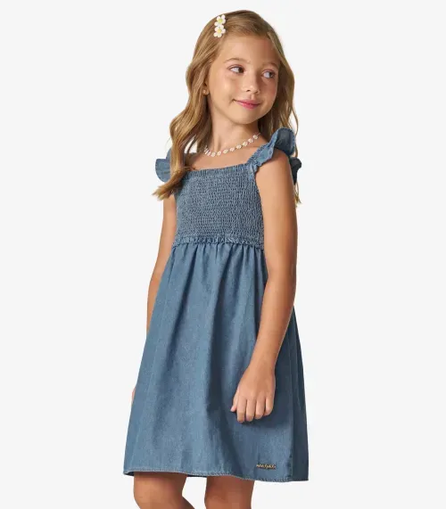 Vestido Infantil em Light Denim Trick Nick Azul