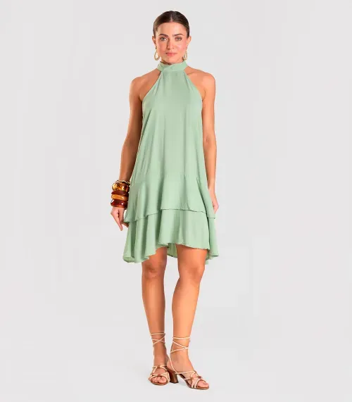 Vestido Curto Feminino Em Viscose Style Box Verde