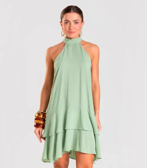 Vestido Curto Feminino Em Viscose Style Box Verde