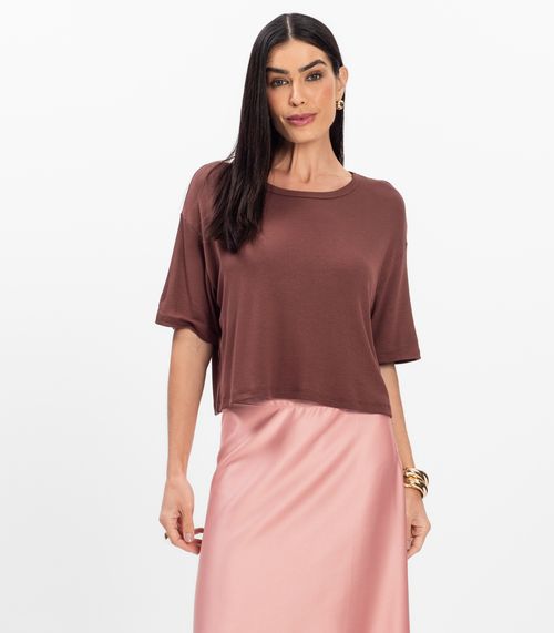 T- Shirt Feminina Canelada Infinita Cor Marrom