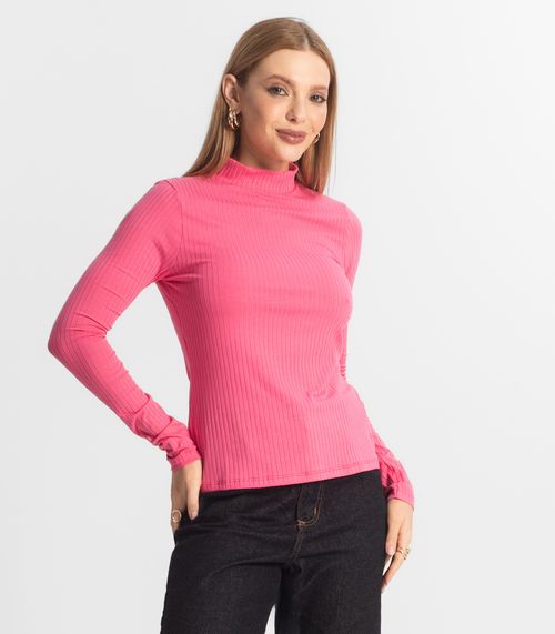 Blusa Manga Longa Feminina Canelada Select Rosa