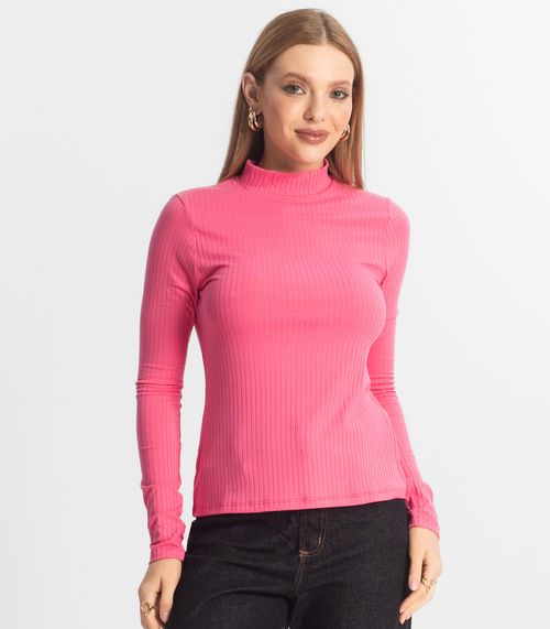 Blusa Manga Longa Feminina Canelada Select Rosa