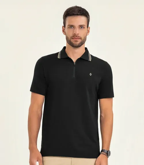 Polo Masculino Manga Curta Malhão Fruit Diametro Preto