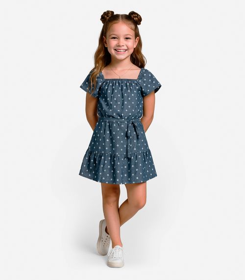 Vestido Curto Infantil Com Cinto De Algodão Select Azul