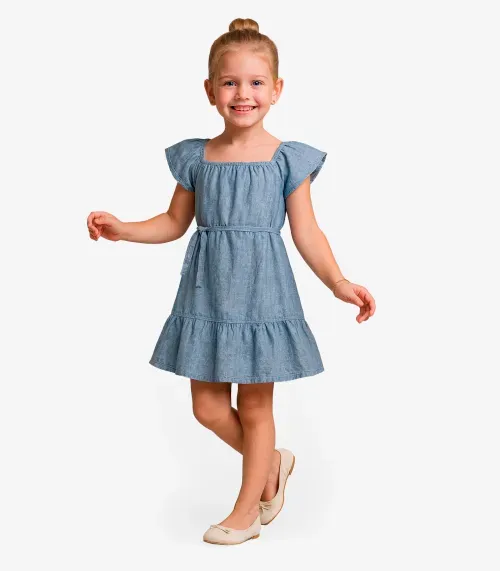 Vestido Curto Infantil Com Cinto De Algodão Select Azul