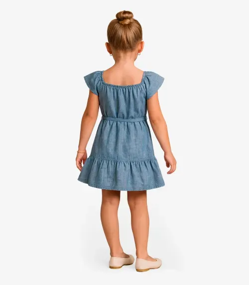 Vestido Curto Infantil Com Cinto De Algodão Select Azul