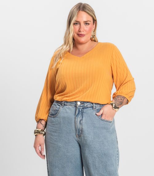 Blusa Canelada Plus Infinita Cor Amarelo