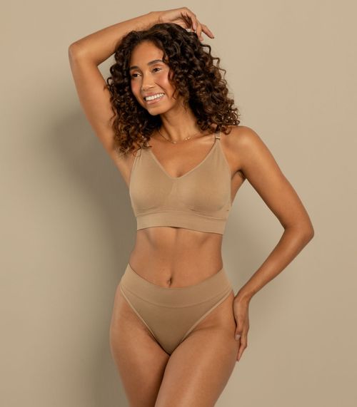 Calcinha Fio Cós Largo Sem Costura Basic Pro Bege