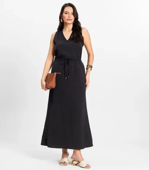 Saia Midi Feminina em Twill Cey Rovitex Preto