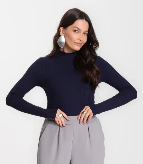 Blusa Manga Longa Feminina Canelada Select Azul
