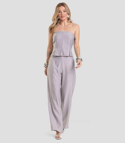 Calça Pantalona em Tecido Alfaiataria Dianna Cinza