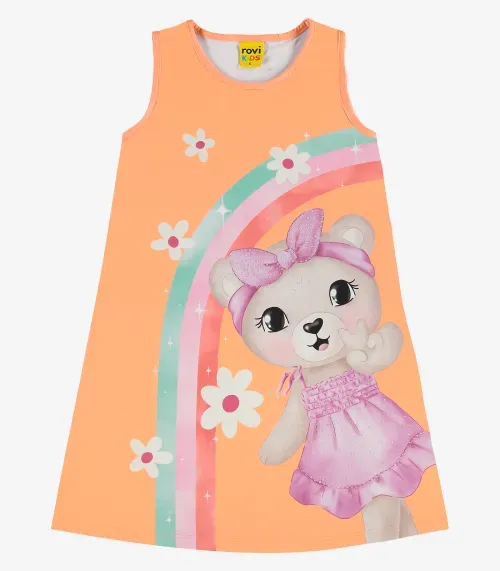 Vestido Poly Touch Meia Malha Rovi Kids Laranja
