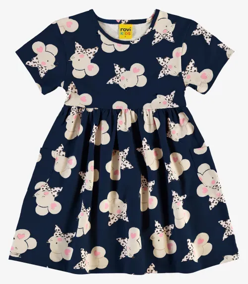 Vestido em Meia Malha Rovi Kids Azul