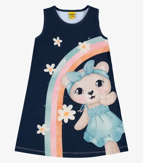 Vestido Poly Touch Meia Malha Rovi Kids Azul