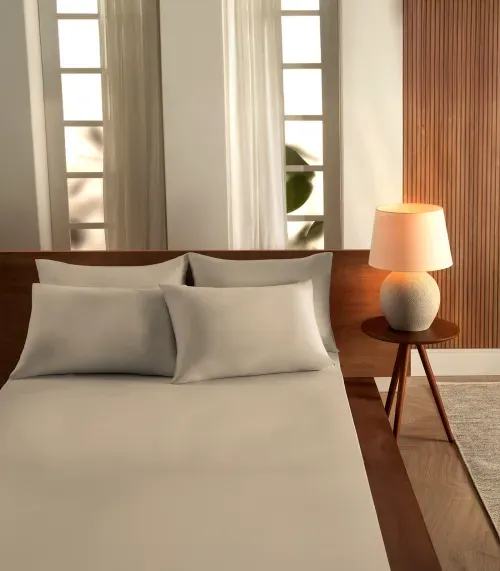 Jogo De Cama Casal Malha 3 Peças Liso Vivaldi Bege