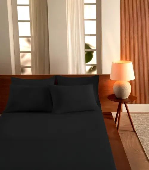 Jogo De Cama Queen Malha 3 Peças Liso Vivaldi Preto