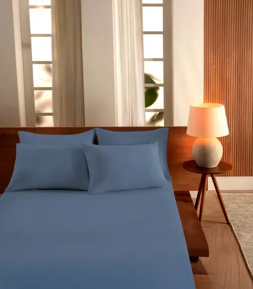 Jogo De Cama Queen Malha 3 Peças Liso Vivaldi Azul