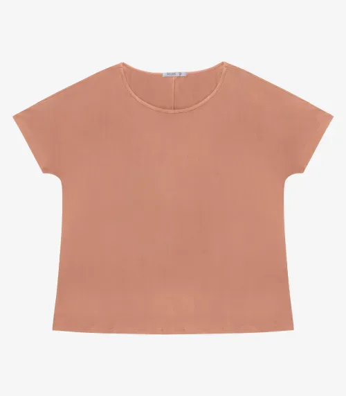 Blusa Manga Curta Feminina Plus Size Secret Glam Marrom