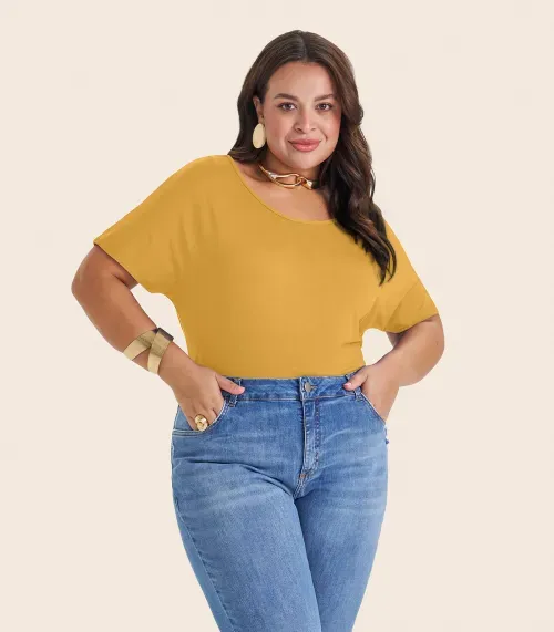 Blusa Manga Curta Feminina Plus Size Secret Glam Amarelo