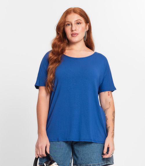 Blusa Manga Curta Feminina Plus Size Secret Glam Azul