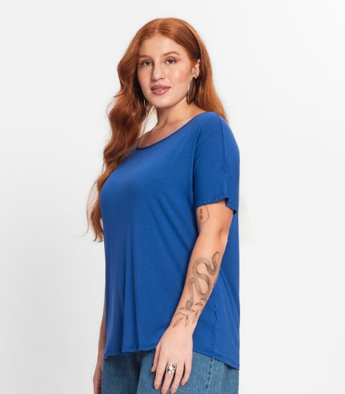 Blusa Manga Curta Feminina Plus Size Secret Glam Azul