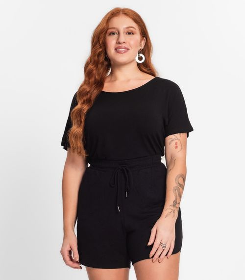 Blusa Manga Curta Feminina Plus Size Secret Glam Preto