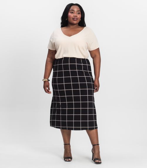 Saia Midi Plus Size Infinita Cor Preto