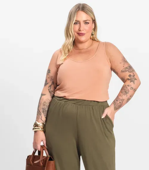 Regata Feminina Plus Size Secret Glam Marrom
