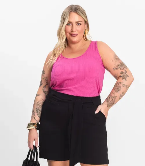 Regata Plus Size Em Ribana Canelada Secret Glam Rosa