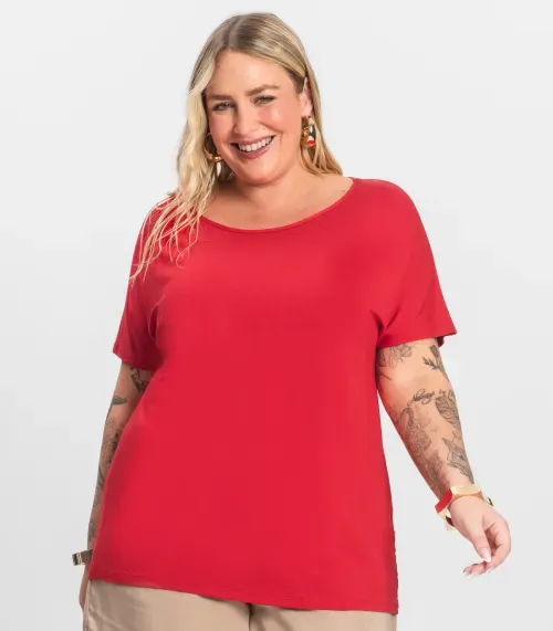 Blusa Manga Curta Feminina Plus Size Secret Glam Vermelho