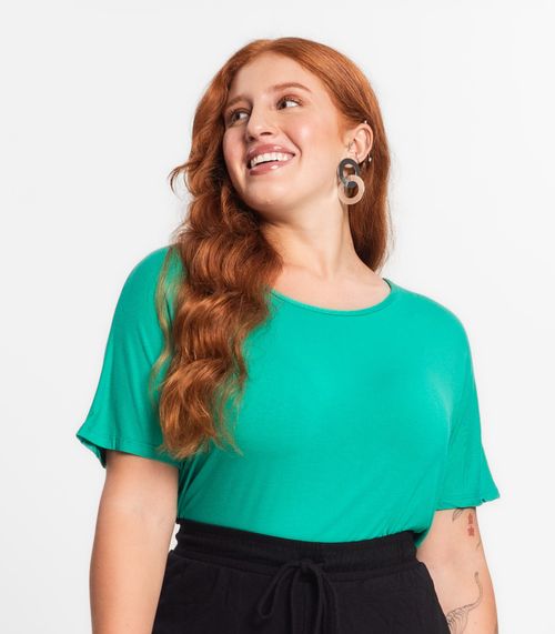 Blusa Manga Curta Feminina Plus Size Secret Glam Verde