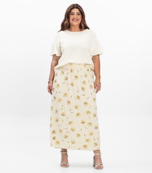 Saia Midi Plus Size Infinita Cor Bege