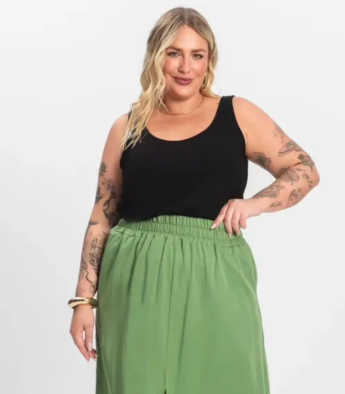Regata Plus Size Em Ribana Canelada Secret Glam Preto