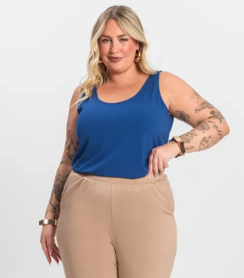 Regata Feminina Plus Size Secret Glam Azul