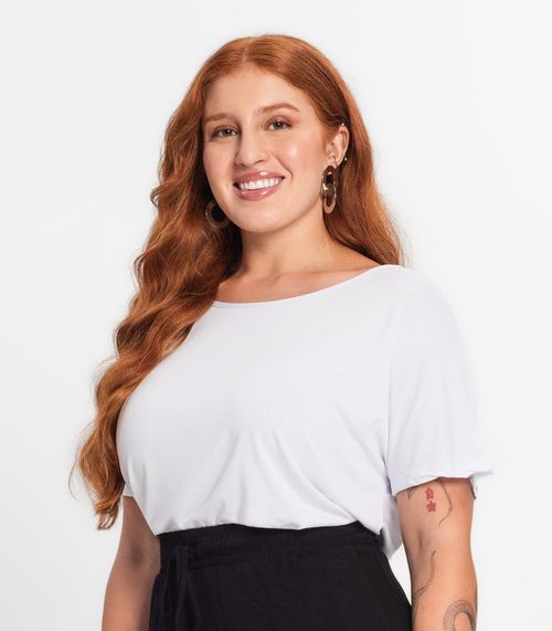 Blusa Manga Curta Feminina Plus Size Secret Glam Branco