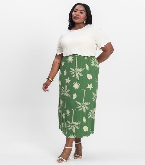 Saia Midi Plus Size Infinita Cor Verde