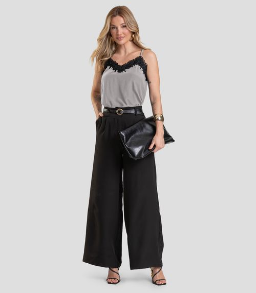 Blusa de Alça Feminina em Tecido Acetinado Dianna Cinza