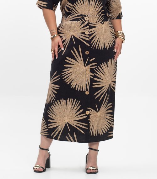 Saia Midi Feminina Plus Size Secret Glam Preto
