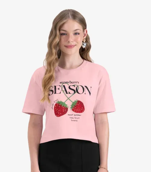 Camiseta Juvenil Manga Curta em Meia Malha Minty Rosa