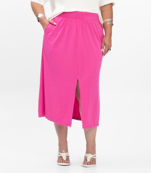 Saia Midi Feminina Plus Size Secret Glam Rosa