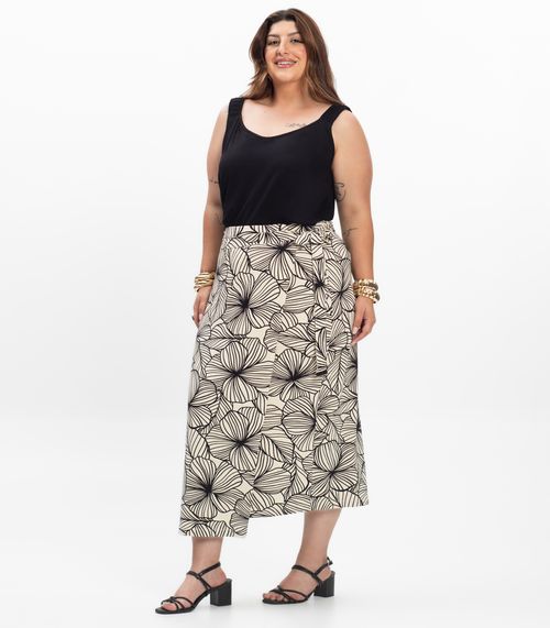 Saia Midi Feminina Plus Size Secret Glam Bege