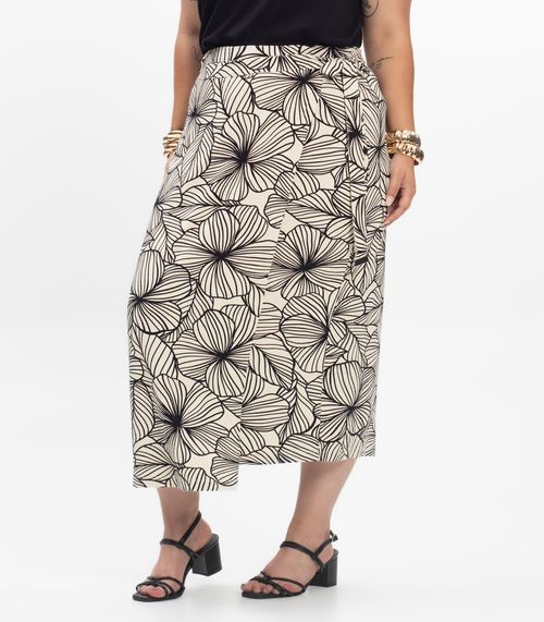 Saia Midi Feminina Plus Size Secret Glam Bege