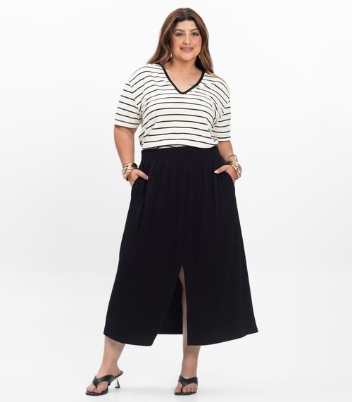 Saia Midi Feminina Plus Size Secret Glam Preto
