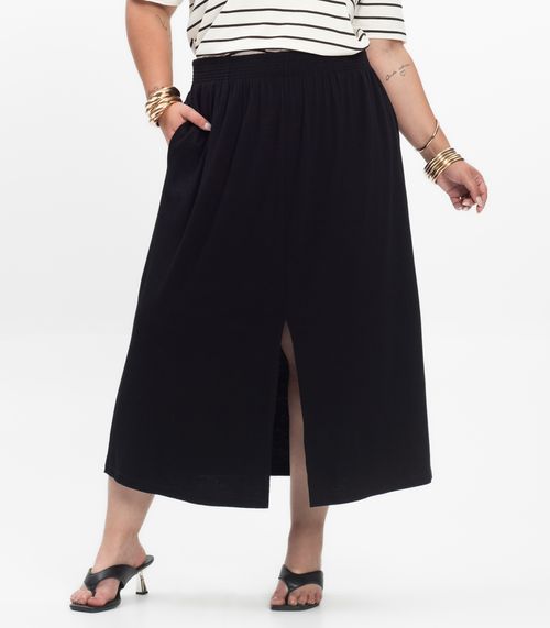 Saia Midi Feminina Plus Size Secret Glam Preto